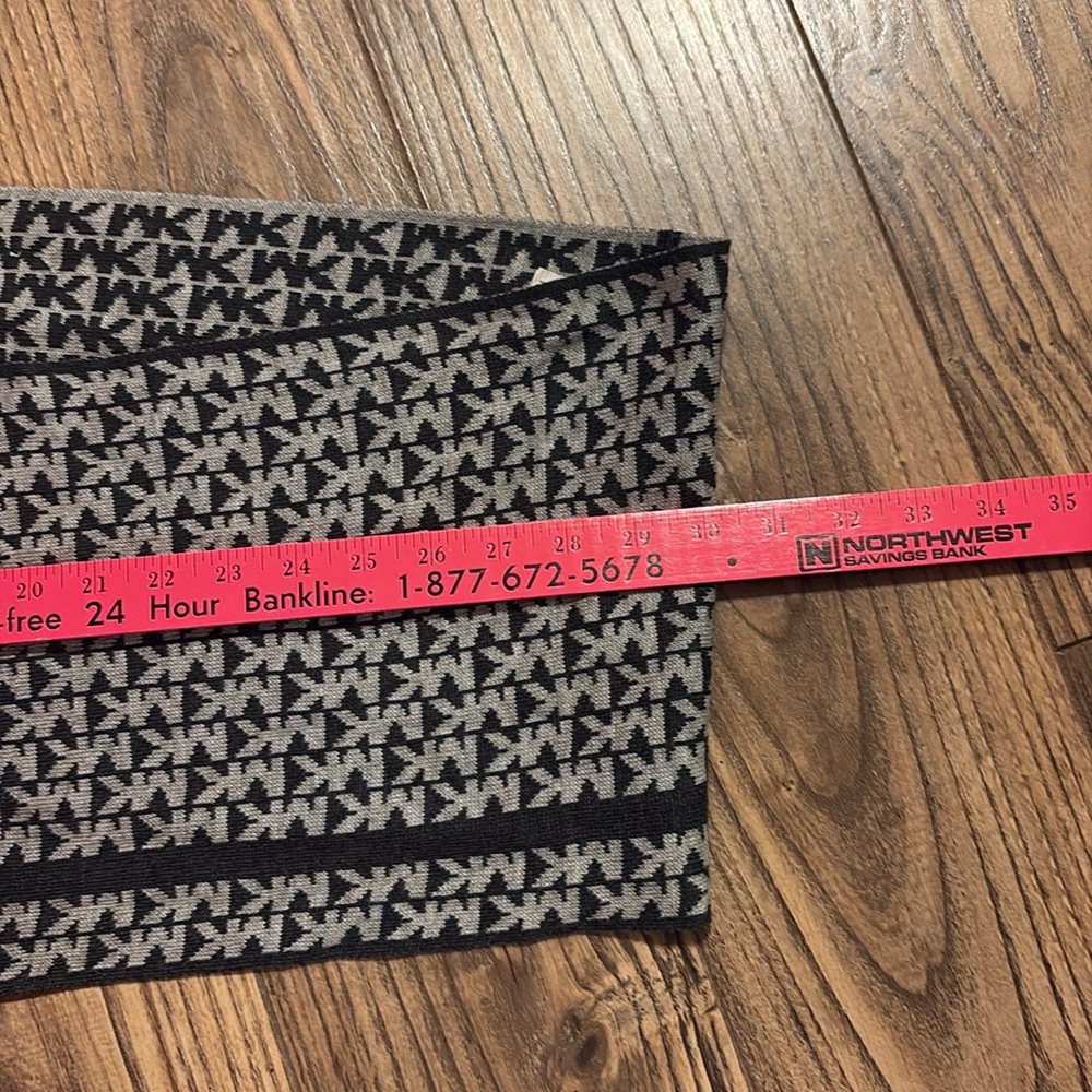 NWOT Michael Kors Black and Gray Allover MK logo infinity scarf 60” long x 10” w - Picture 6 of 6